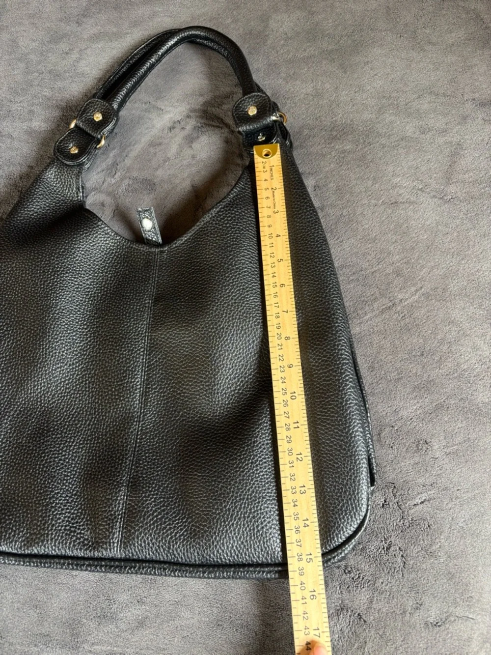 Lancôme Black Hobo Shoulder Bag Purse, Pebbled Leather, Silver Hardware